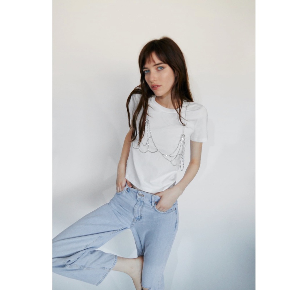 ZARA t shirt with gemtstone appliqué